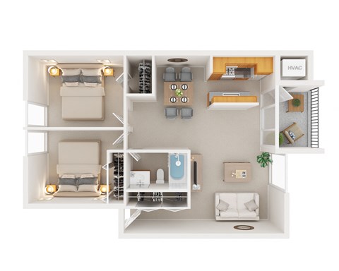 Floor plan for 2 beds, 1 bath, 915 sqft
